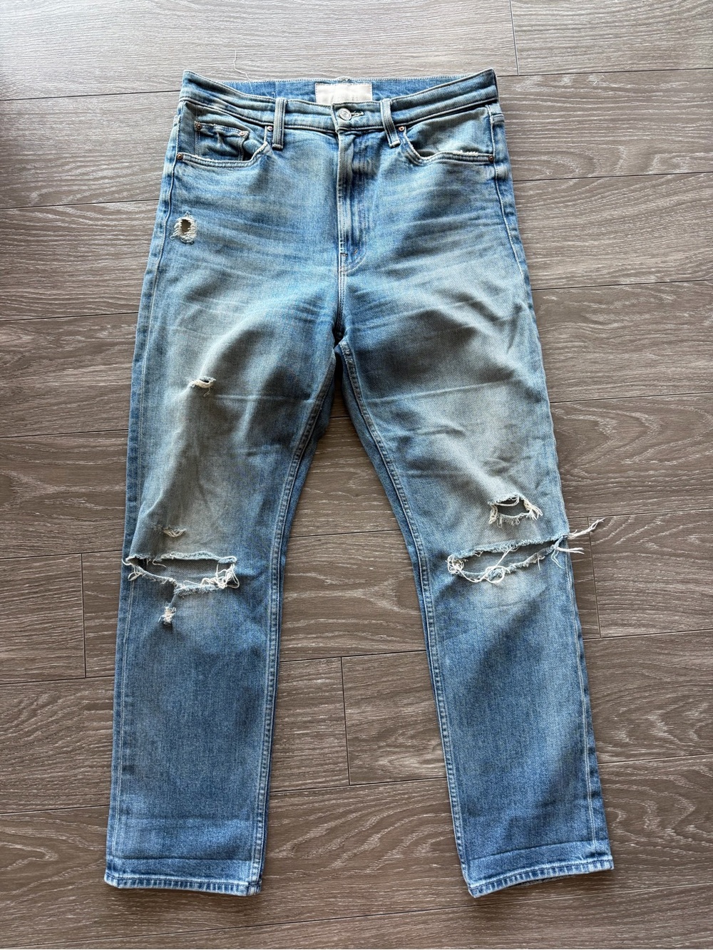 Mother Superior Women’s Distressed Light Blue Denim Jeans